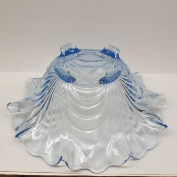 Cambridge Glass Moonlight Blue CAPRICE 4 Footed Crimped Console Bowl - Picture 4 of 4
